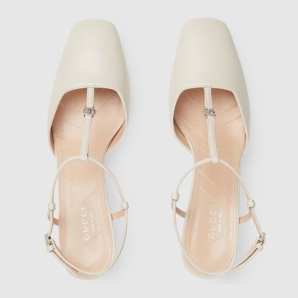 NEW Gucci Heels WOMEN'S PETITE GG SLINGBACK PUMP Sz 39 White Strap - Picture 1 of 10